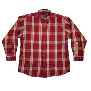 Pendleton Plaid Check Long Sleeve Button Shirt Red Tan Mens Large Cotton